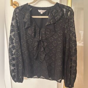NWT Nanette Black and Gold Ruffle Blouse